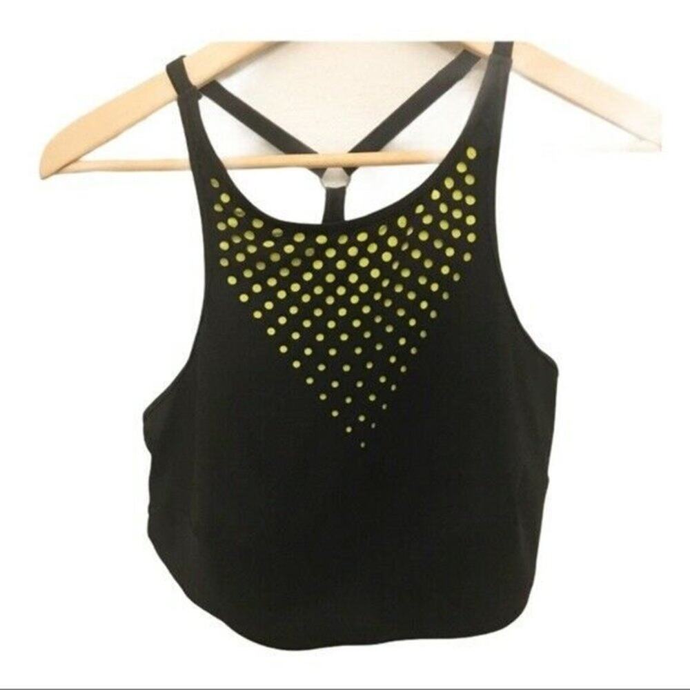 Sports Bra Black and Neon Yellow 80's 90s Profile by Gottex Womens Sz 16